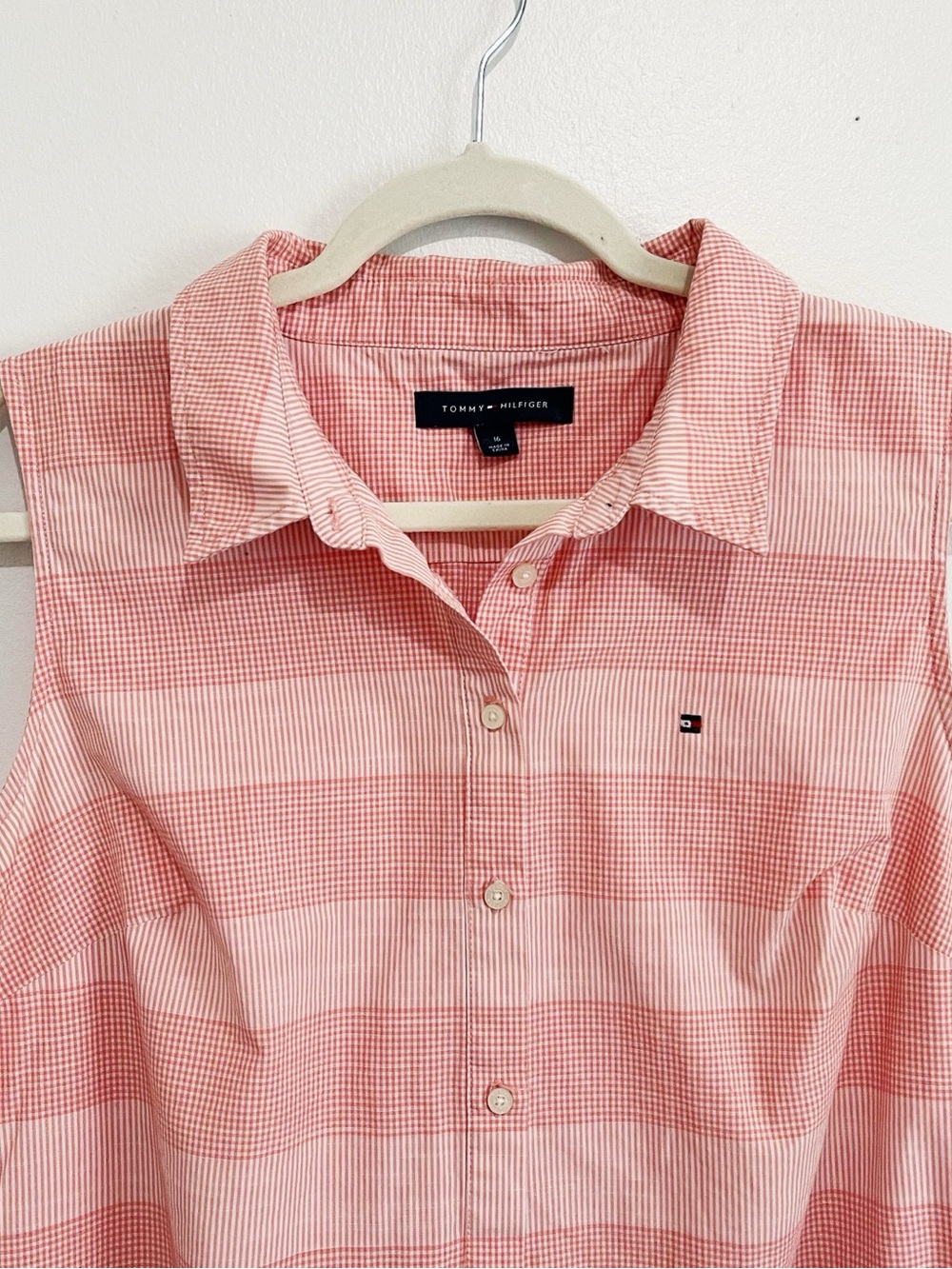Tommy‎ Hilfiger Pink Plaid Gingham Shirt Dress Tie Waist Coastal Preppy Size 16 - Picture 6 of 14